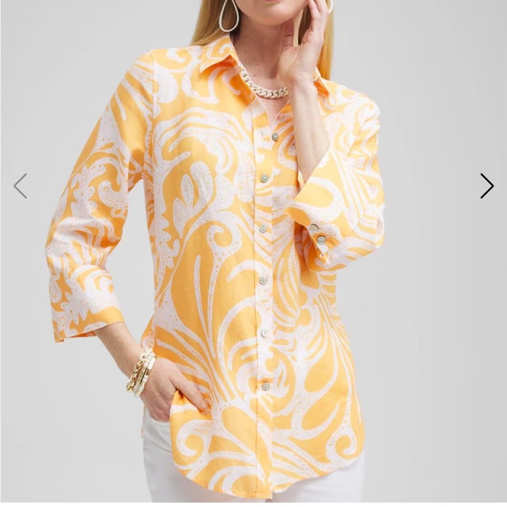 Chico’s No Iron™ Linen Scroll 3/4 Sleeve Shirt